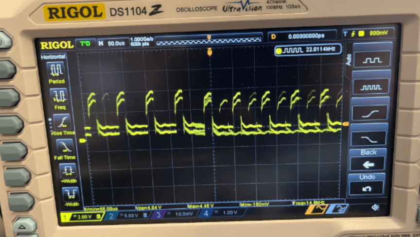 Unstable PWM signal with 1K pull up resistors on the level shifter.