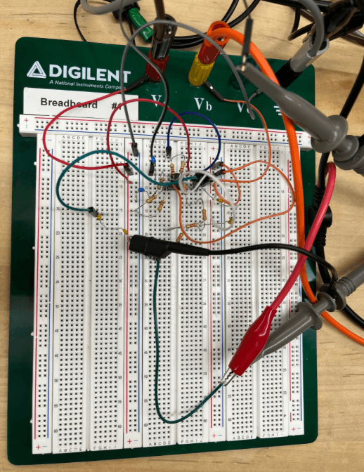 Breadboarding our second order active filter and amplifier.